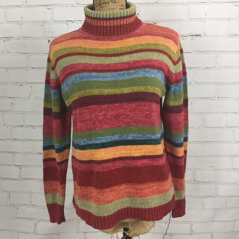 Stripped Turtle Neck Sweater Multi Color