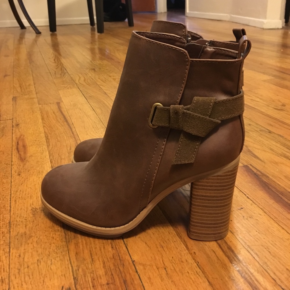 Brown Chunk Heel Booties