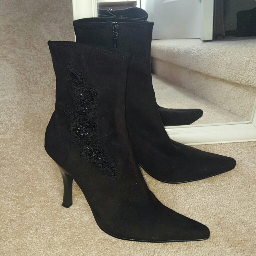 Embellished Suede Booties