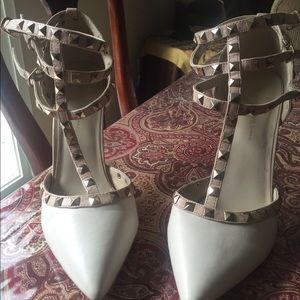 Creme and beige studded heels