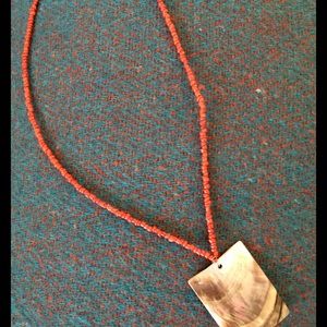 Hawaiian Vintage red coral necklace, Abalone shell