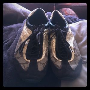 Brown and gold COACH sneakers size 8 1/2