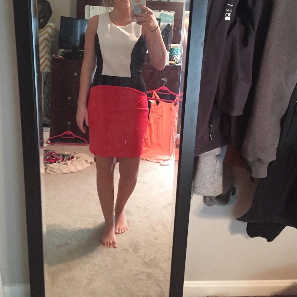 Black, White, Pink Business Dress