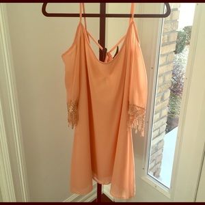 Peach off the shoulder dress