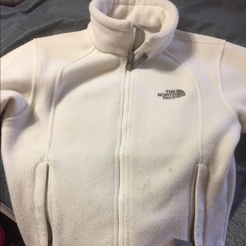 Girls north face white fleece coat