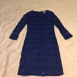 Crew neck tight fitting royal blue lace dress