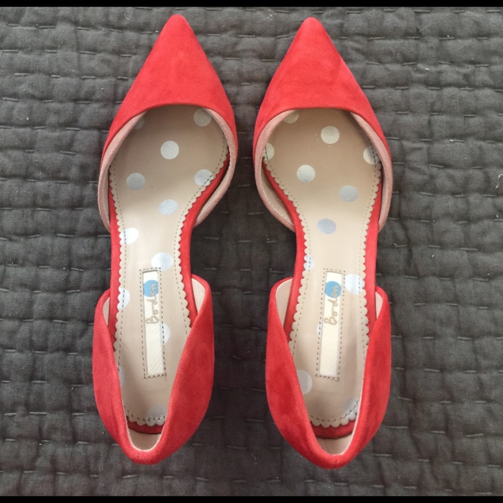 Boden Suede Heels Poppy Red & Taupe