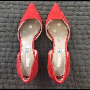 Boden Suede Heels Poppy Red & Taupe