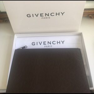 Brown leather envelope clutch