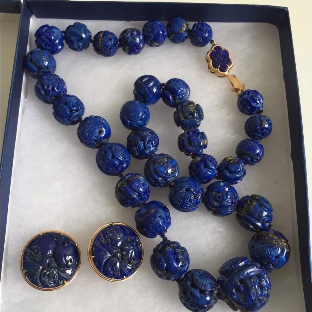 14K Gold Chinese Lapis Lazuli Bead Necklace