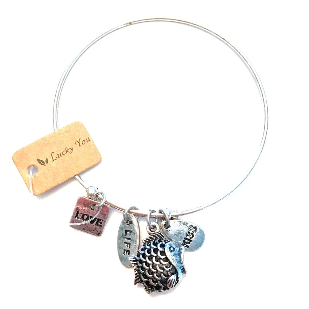 NEW! Adjustable Silver Bracelet Bangle with Charms