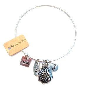 NEW! Adjustable Silver Bracelet Bangle with Charms