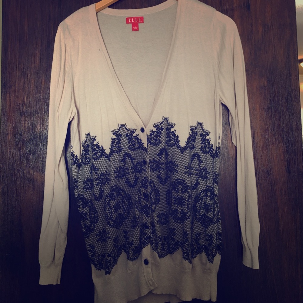 Tan cardigan with black lace detail