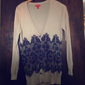 Tan cardigan with black lace detail