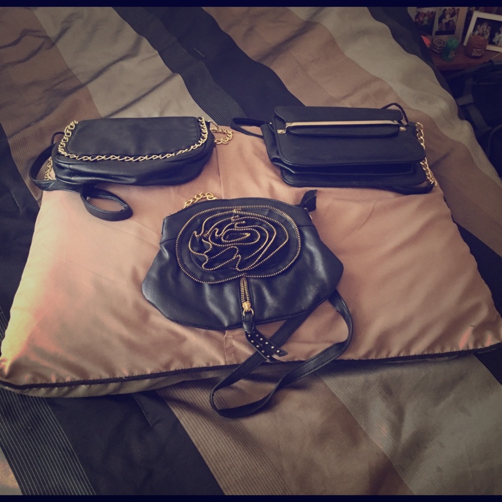 3 fashionable black and gold cross body bags