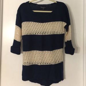 Blue/white stripe holey sweater.