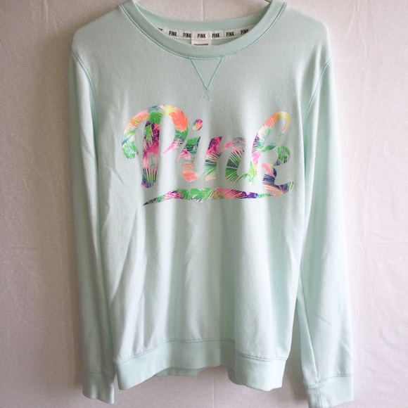 PINK Victoria's Secret Tops - Victoria's Secret PINK aqua tropical sweatshirt