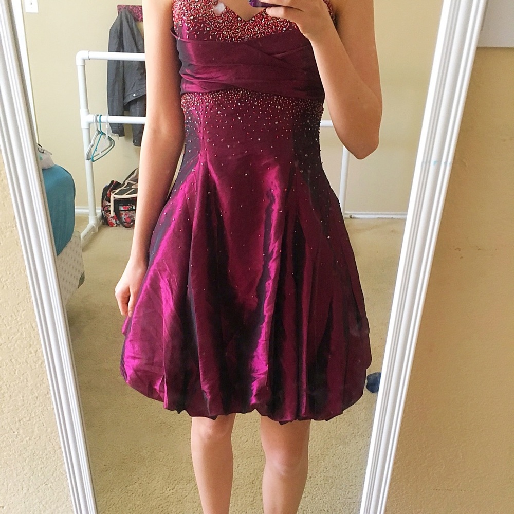 Purple bubble prom dress