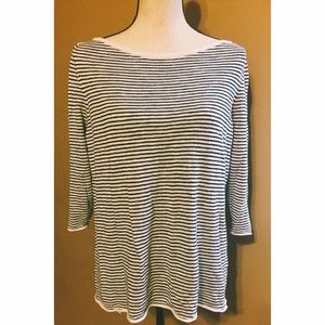 Eileen Fisher Stripes Boat Neck 3/4 Slv Sweater XL