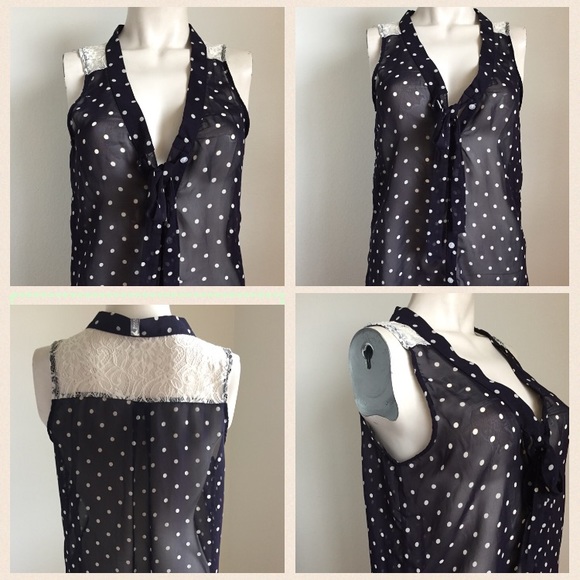 Anthropologie Tops - Anthropologie polka dot & lace sleeveless top