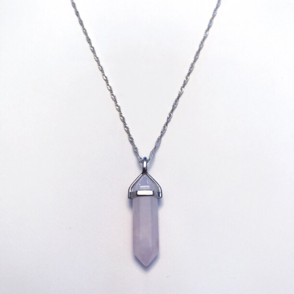 NEW! Light Pink Natural Stone Silver Necklace