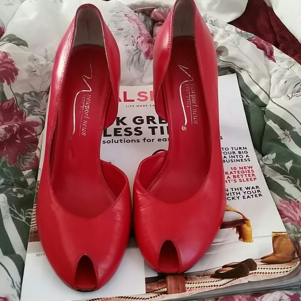 Newport news red leather  d'orsay heels size 8.5