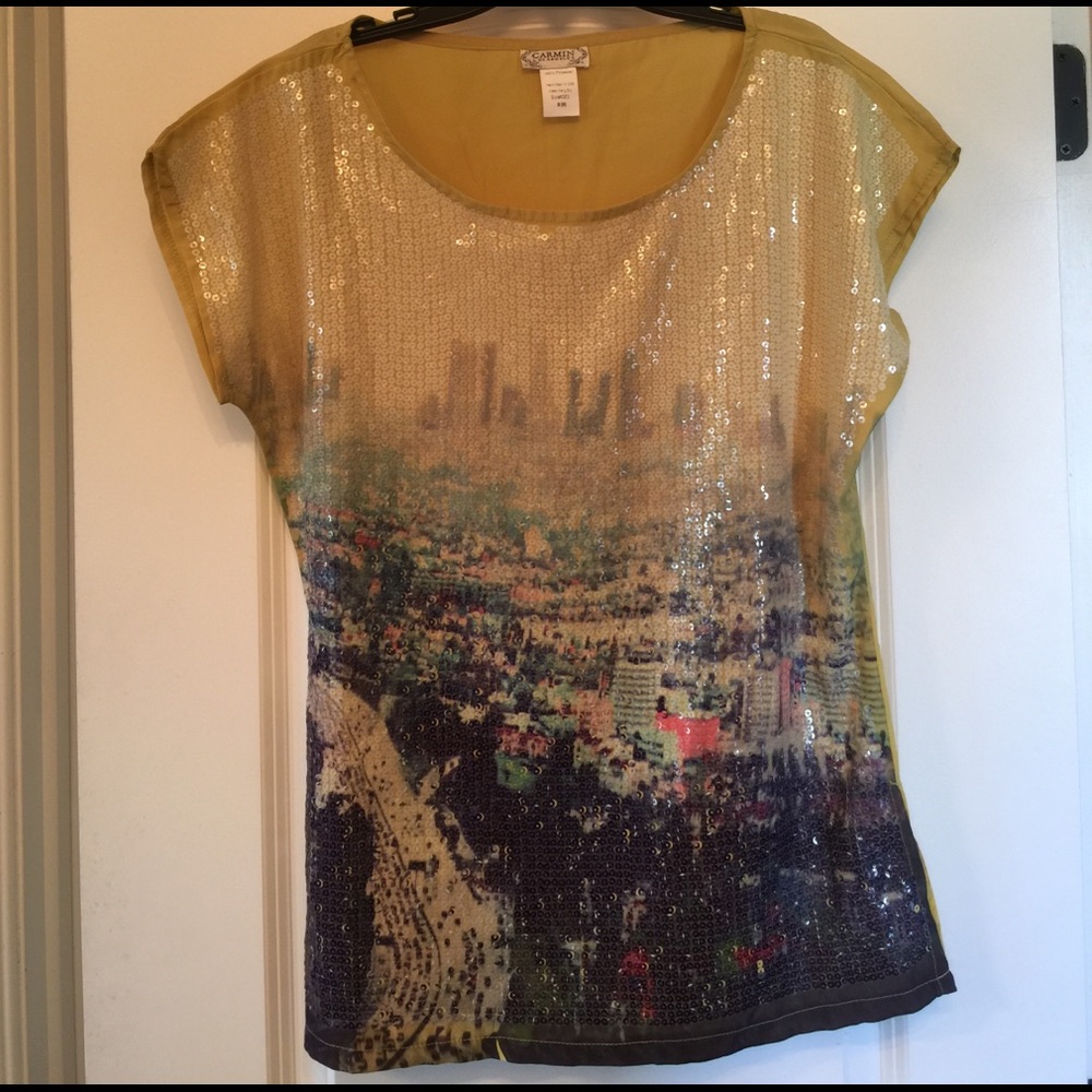 Yellow sequin sleeveless top.