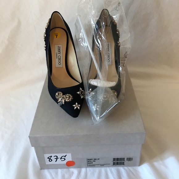 Jimmy Choo Romy 100 Navy US7 EU 37 - Picture 2 of 4