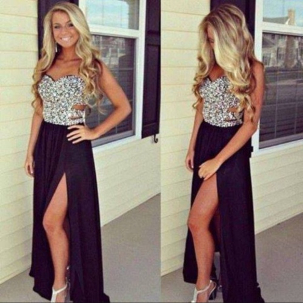 Long diamond prom dress only worn once