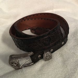 True Western Hand Tooled Leather Cowboy Belt 38/40
