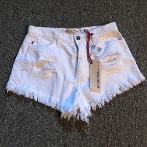 White Distressed High Waisted Jean Shorts!