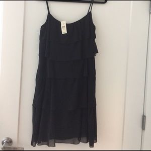 Silk black ruffle cocktail dress