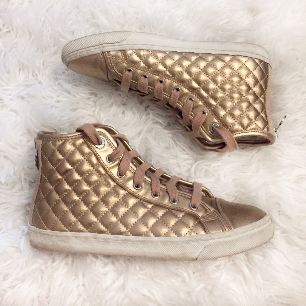 Rose gold high top quilted sneaker