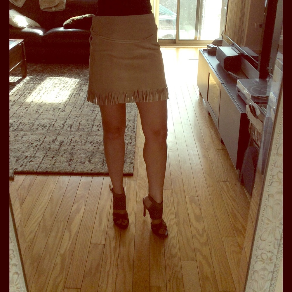 Ralph Lauren leather fringe boho skirt