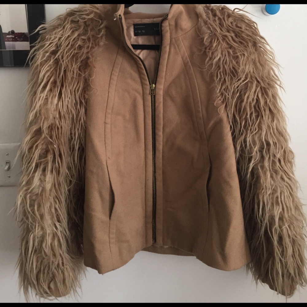 Zara Coat With Faux Fur Sleeves