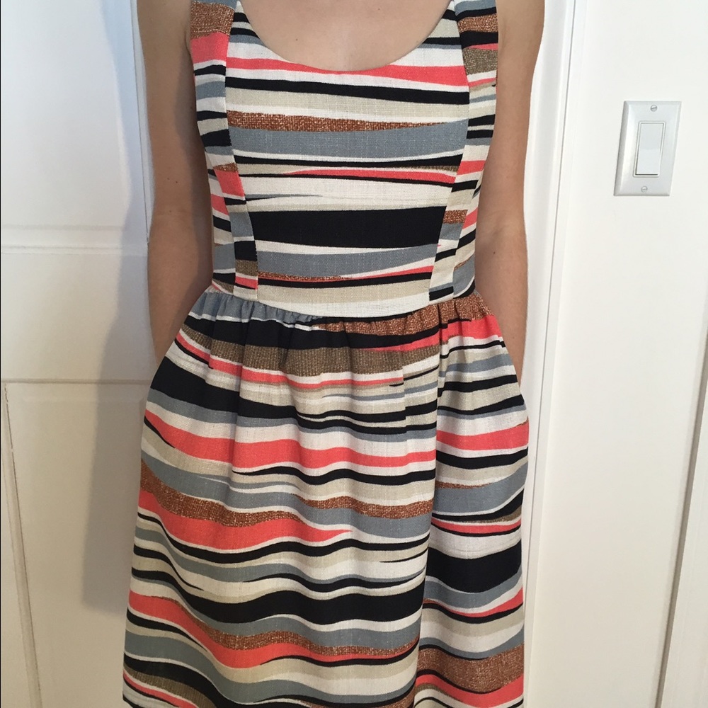 Aqua Sleeveless Multi Color Striped Dress