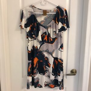 Navy, orange, and white sun dress