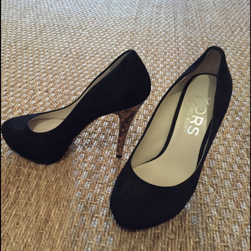 Michael Kors black suede platforms heels