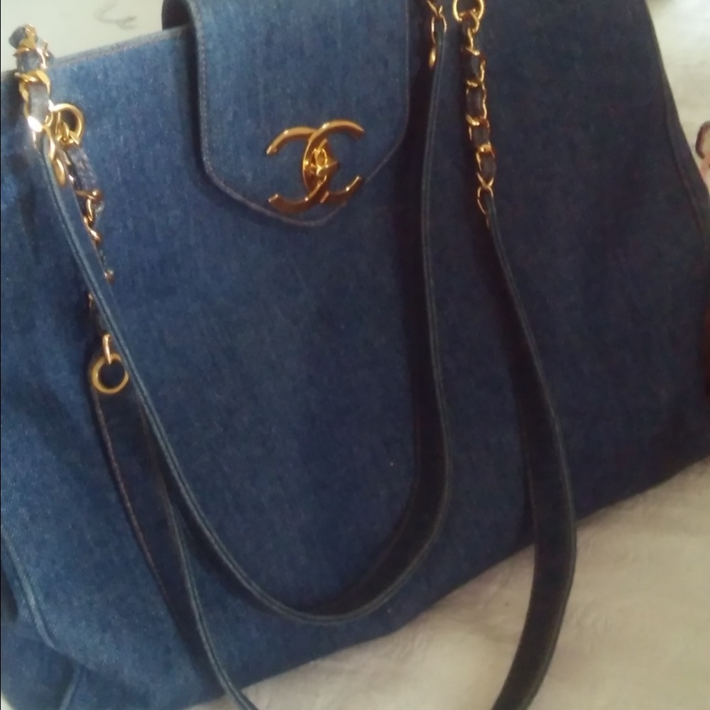 100% Authentic Chanel denim jumbo tote