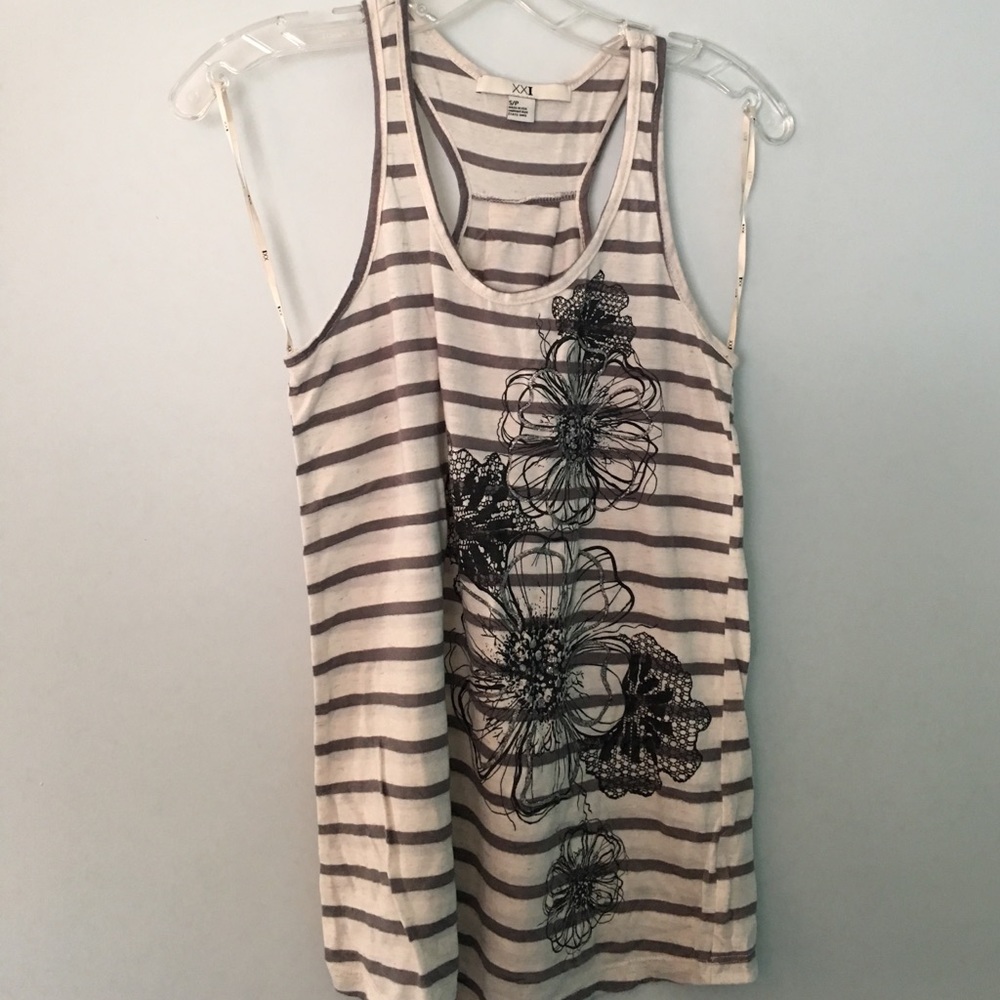 Racer back striped tank with flower detail