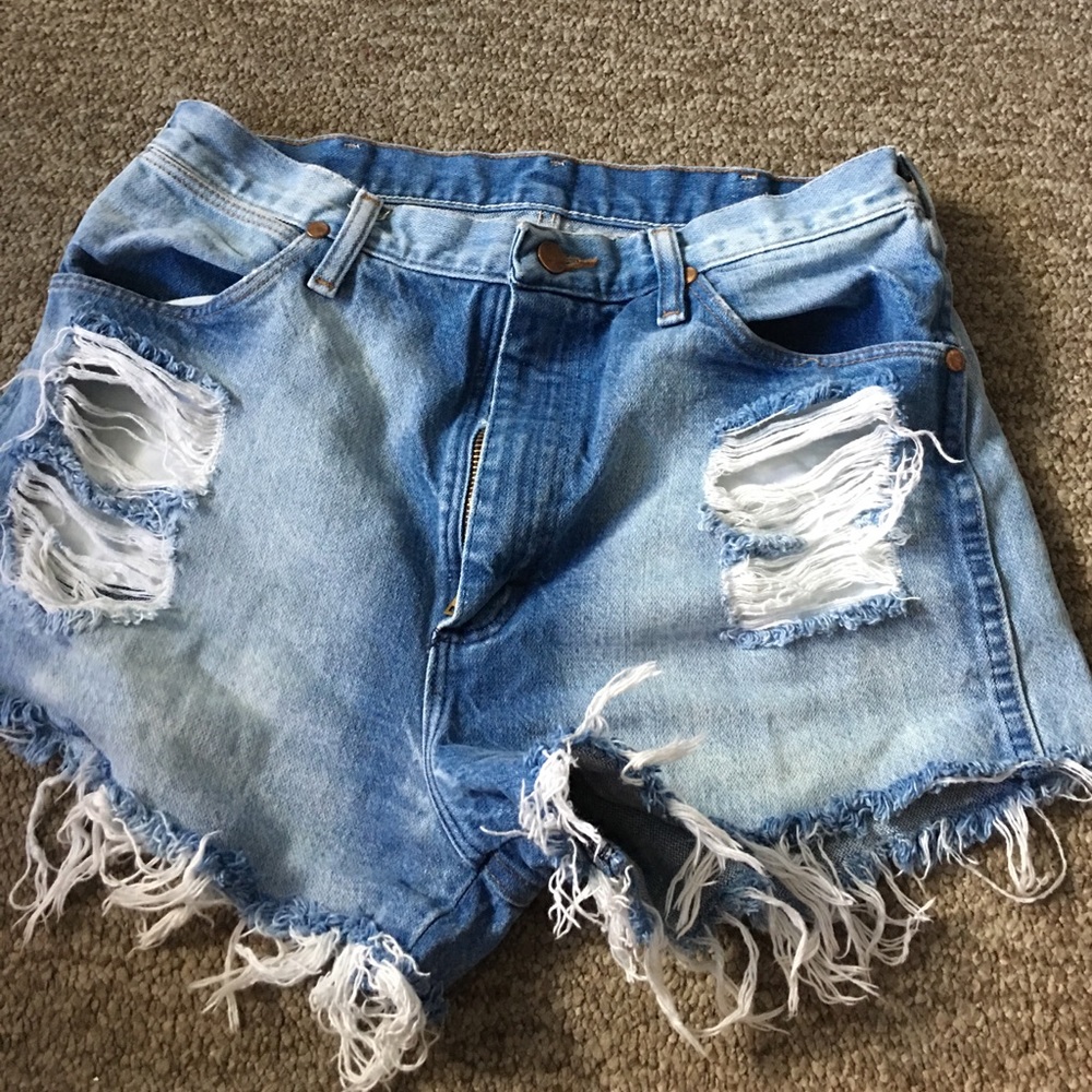 Distressed high waisted jean shorts