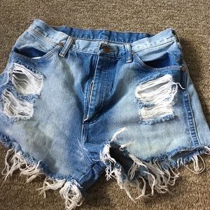 Distressed high waisted jean shorts