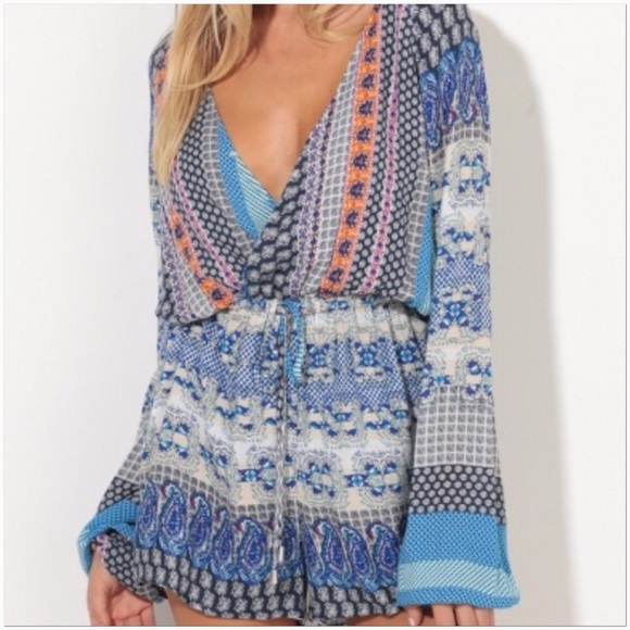 Blue Mix Print Romper - Picture 2 of 4