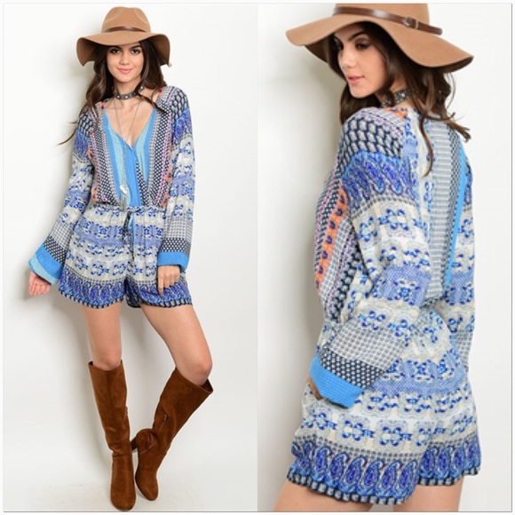 Blue Mix Print Romper - Picture 3 of 4