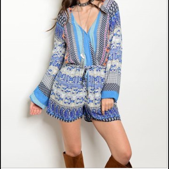 Blue Mix Print Romper - Picture 4 of 4