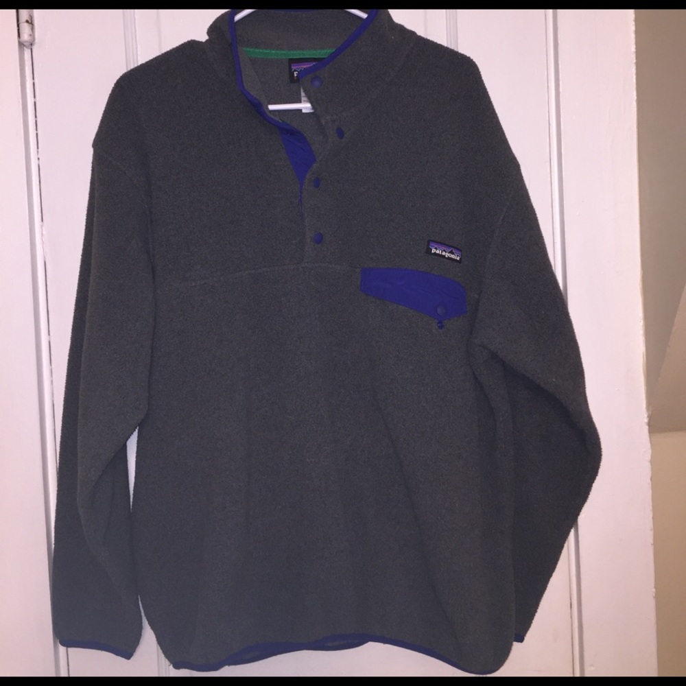 Patagonia grey and blue synchilla fleece jacket