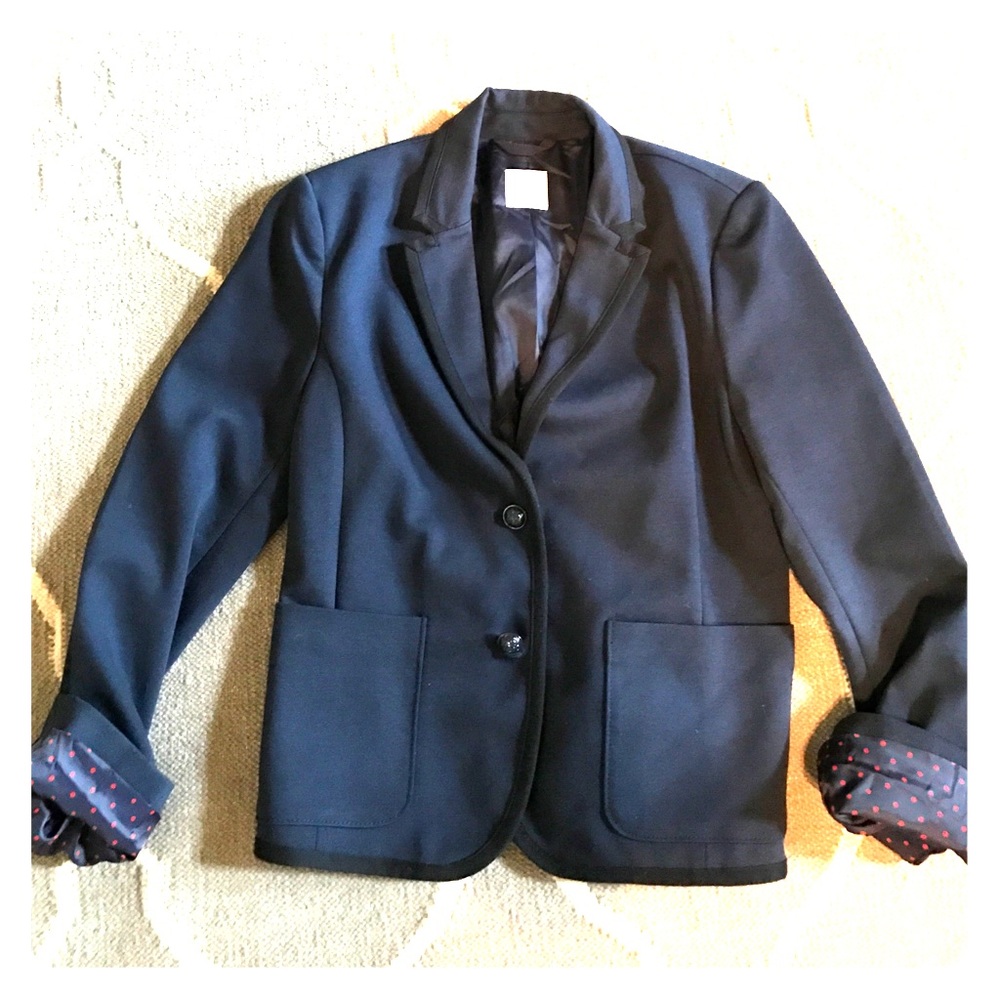 Gap The Academy Blazer in Navy cuffs red polkadot