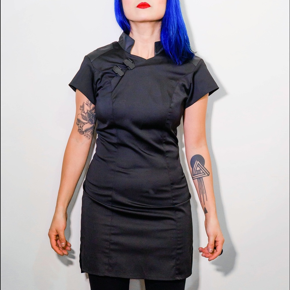 Mandarin Collar Black Dress