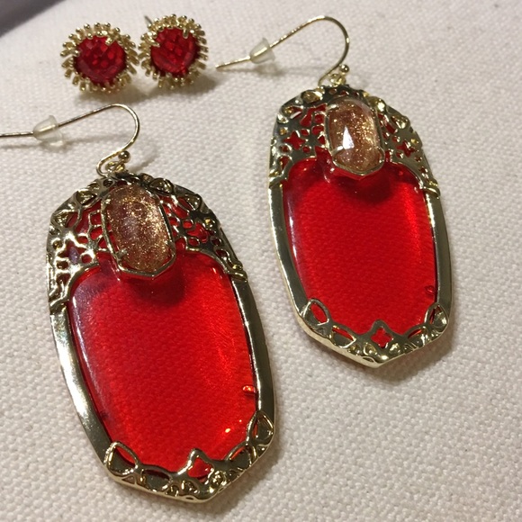 Kendra Scott Custom Red Translucent Deva's - Picture 2 of 2