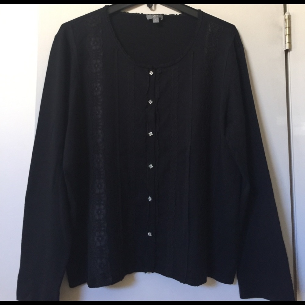 Black cardigan with square rhinestone buttons
